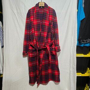 Vtg Selfridges London Wool Robe - Red Blue Green Plaid - Sz L*